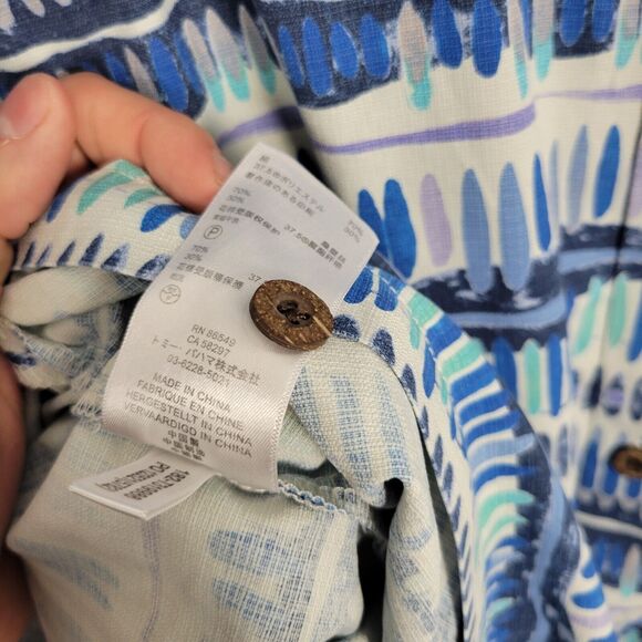 TOMMY BAHAMA Blue White Geo Surf Silk Hawaiian Short Sleeve Camp Shirt SIZE XXL - Picture 14 of 14